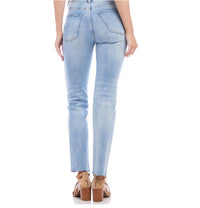 Karen Kane Raw Hem Straight Jeans in light blue - women's jeans - detail view