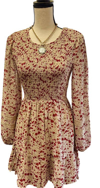 VERY J Women's Long Sleeve Floral Mini Dress in champagne red - women's dress