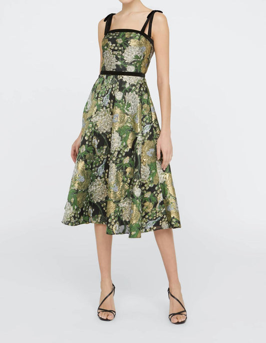 Theia - Joni Velvet Bow Strap Midi Dress