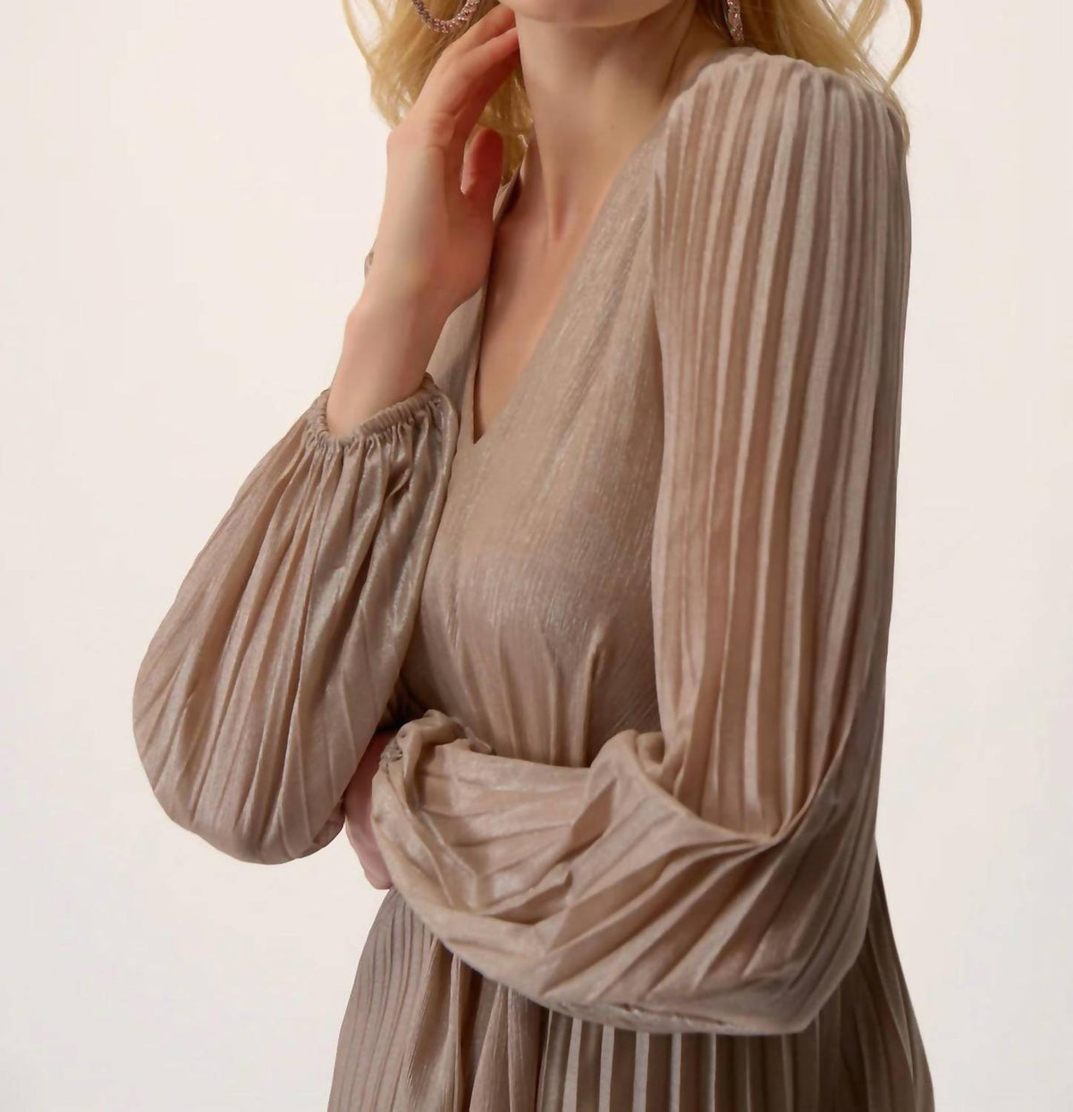 Joseph Ribkoff - Waist Tie Puff Sleeve Pleated Fit And Flare Dress