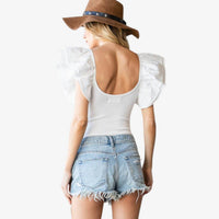Hoity Toity - Ruffle Shoulder Ribbed Bodysuit