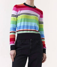 Brodie Cashmere Ivy Stripe Crew Neck Sweater in rainbow black - women's sweater