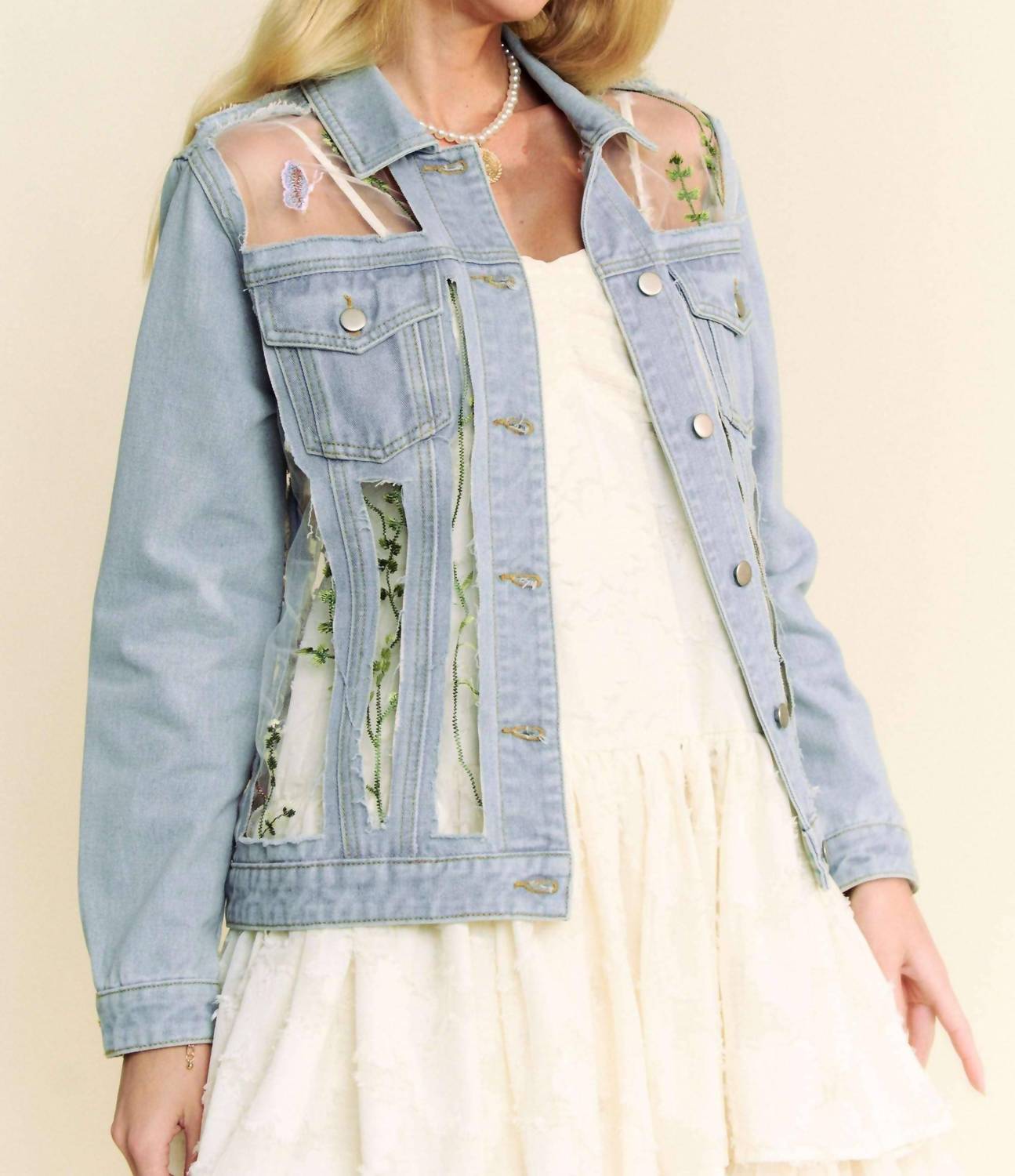 Davi & Dani - Floral Embroidery Mesh Jacket