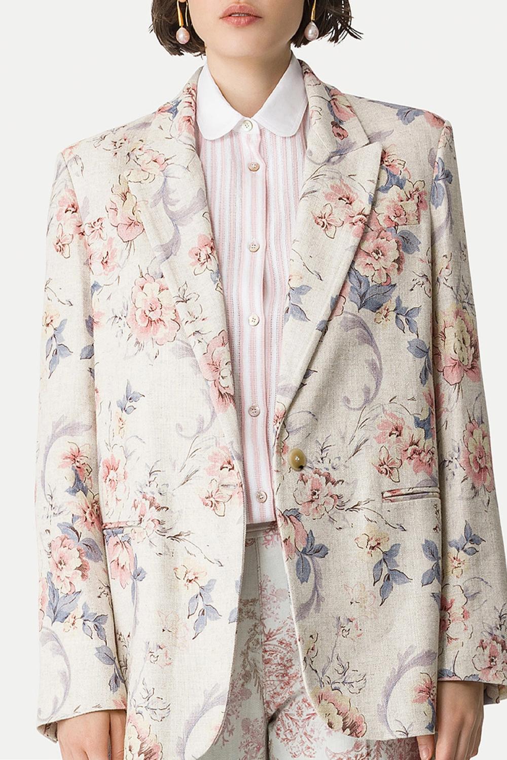 forte forte Linen Longs Sleeve Jacket in peonia - women's jacket