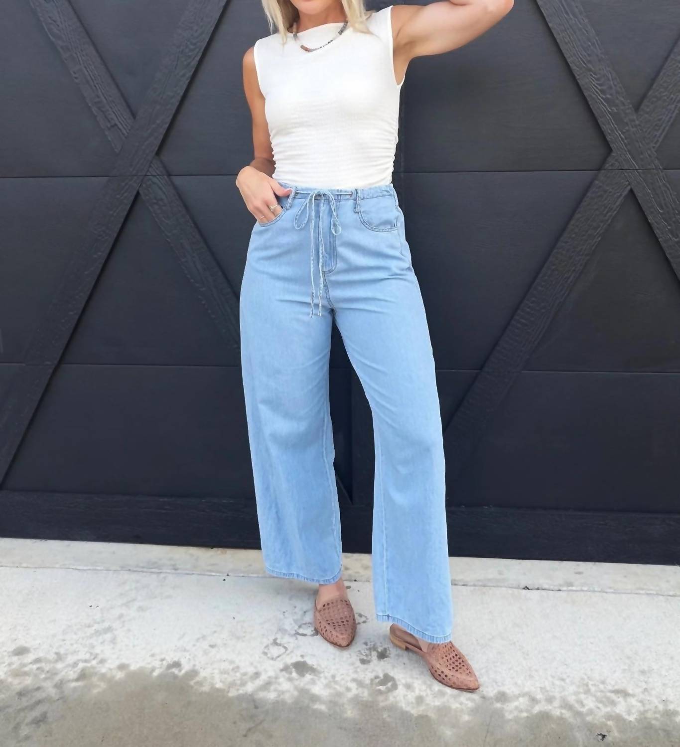 Mustard Seed - High Waist Drawstring Wide Leg Jean
