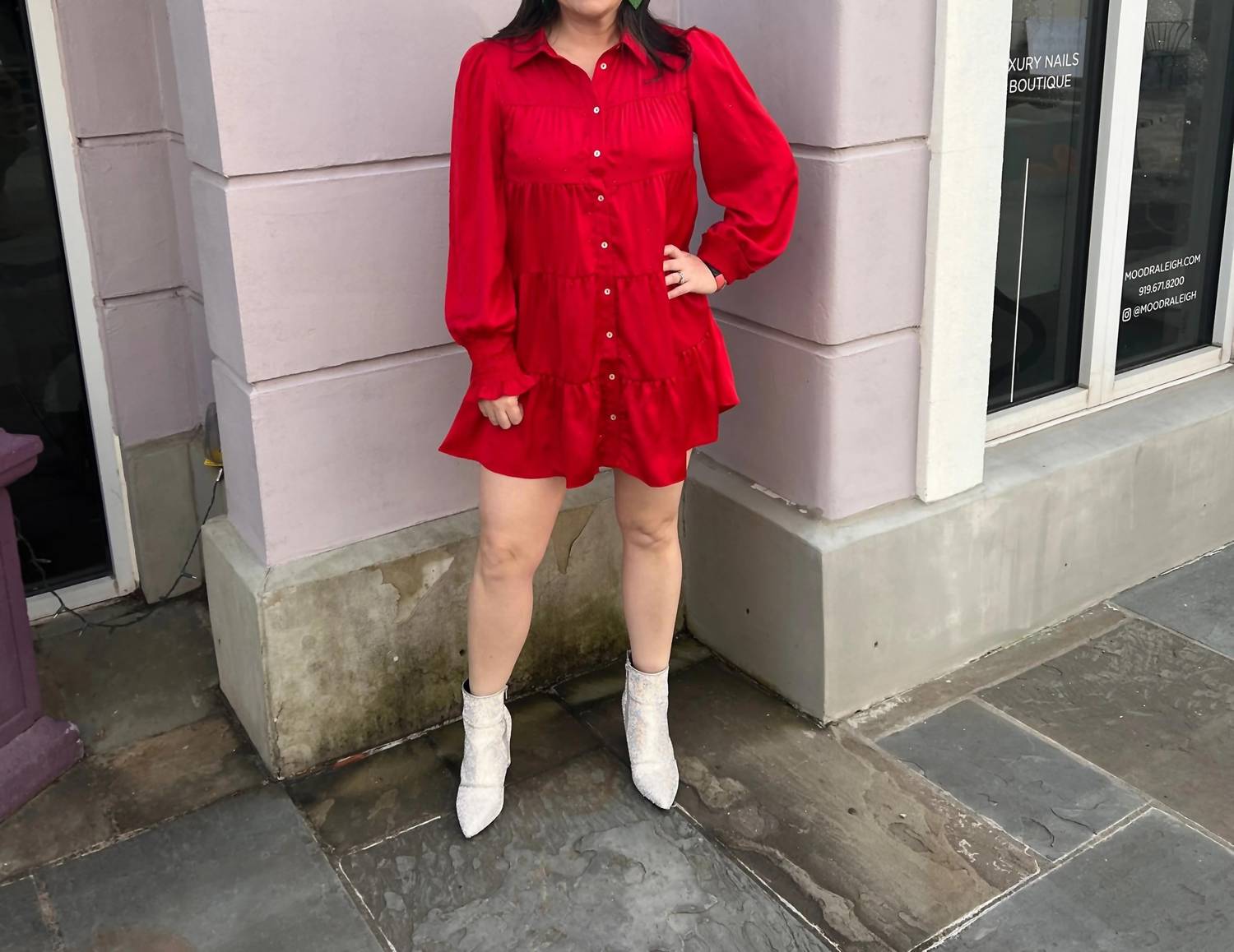 Peach Love - Rhinestone Button Down Shirt Dress