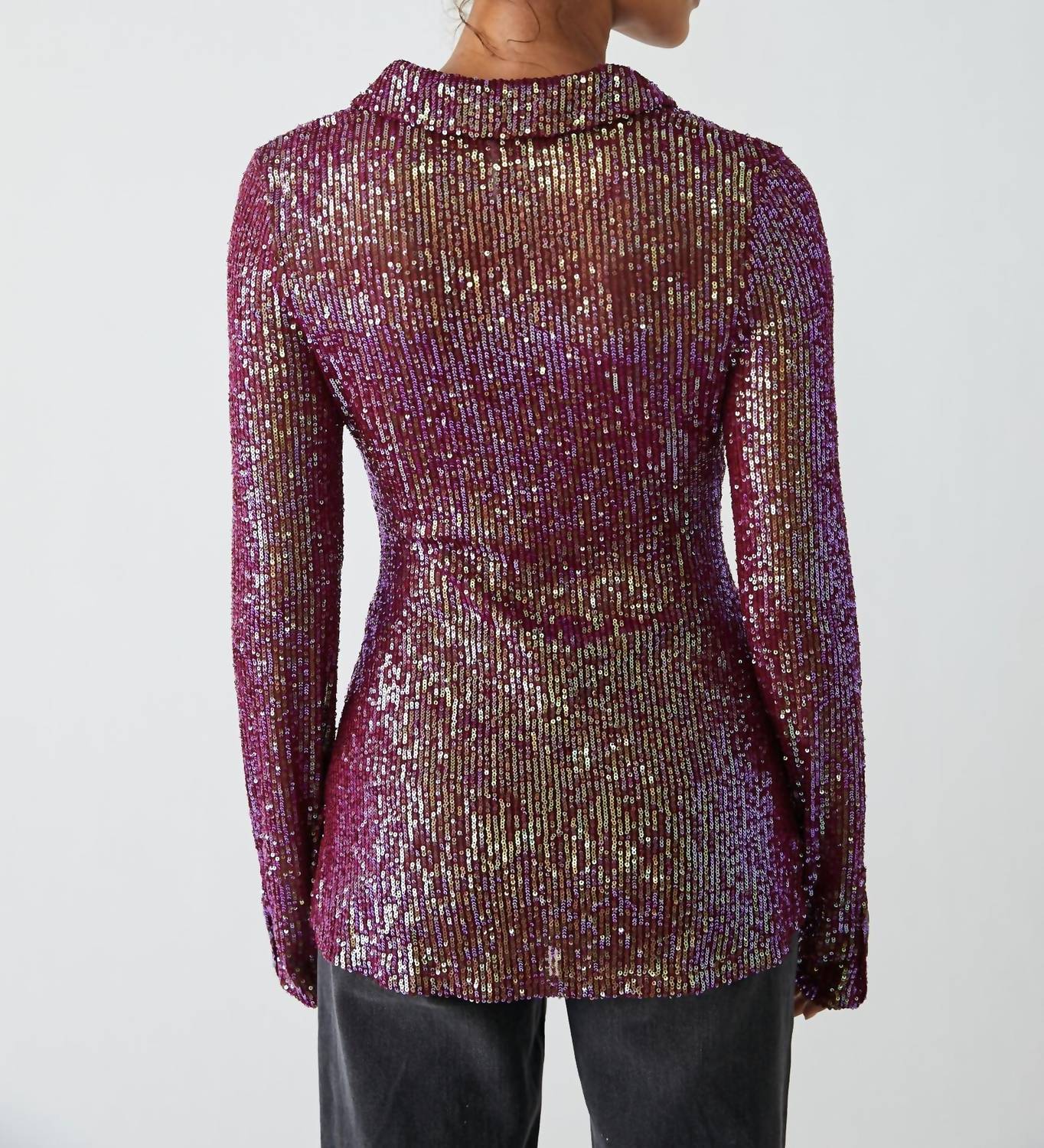 Free People Sequin Long Sleeve Shirt in dark rhubarb - women's blouse - alternate view