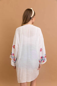 LETO Floral Embroidered Anemone Kimono in white - women's cardigan - alternate view