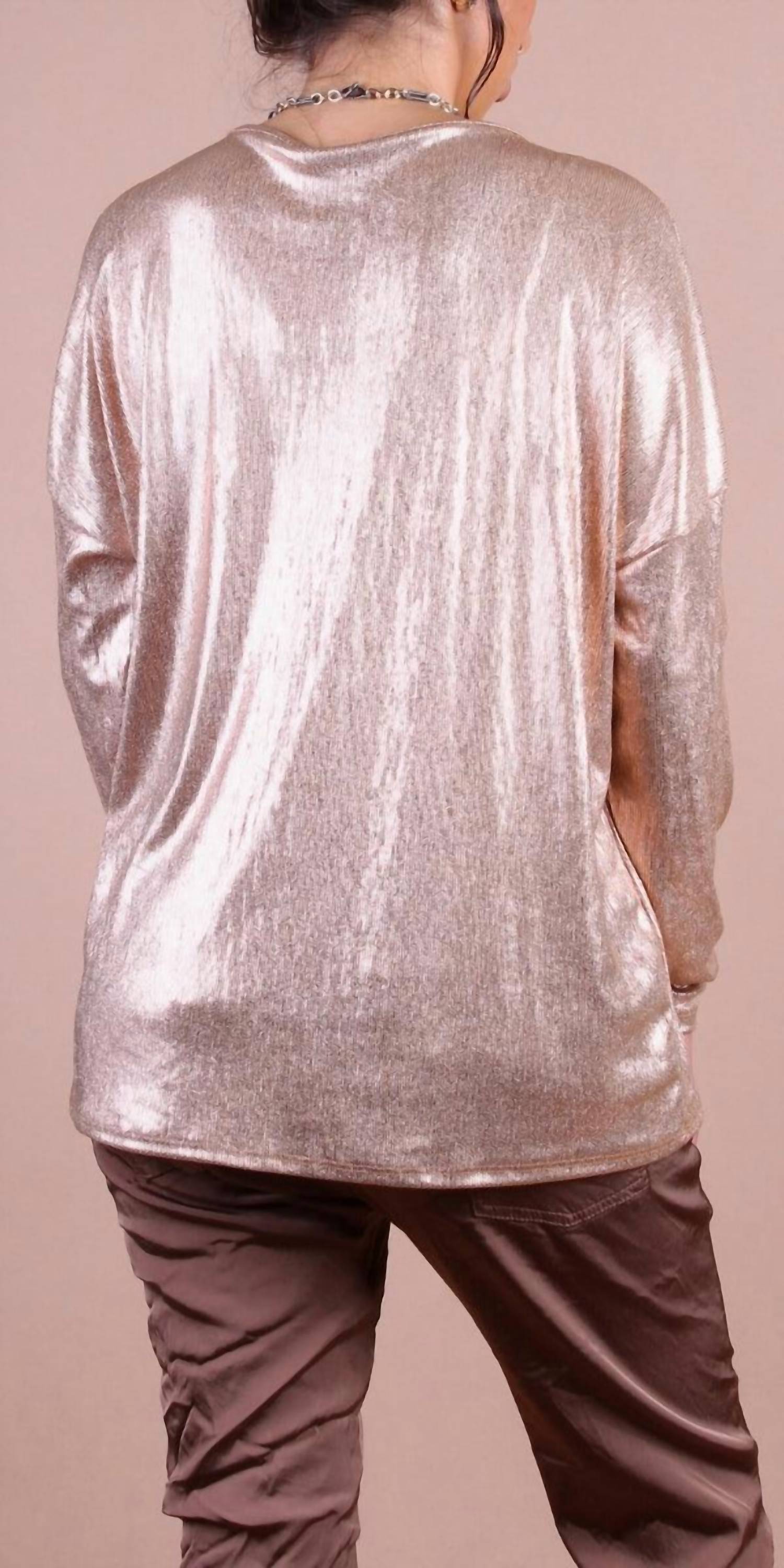GIGI MODA Luminare V-neck Top in camel - women's long sleeve top - detail view