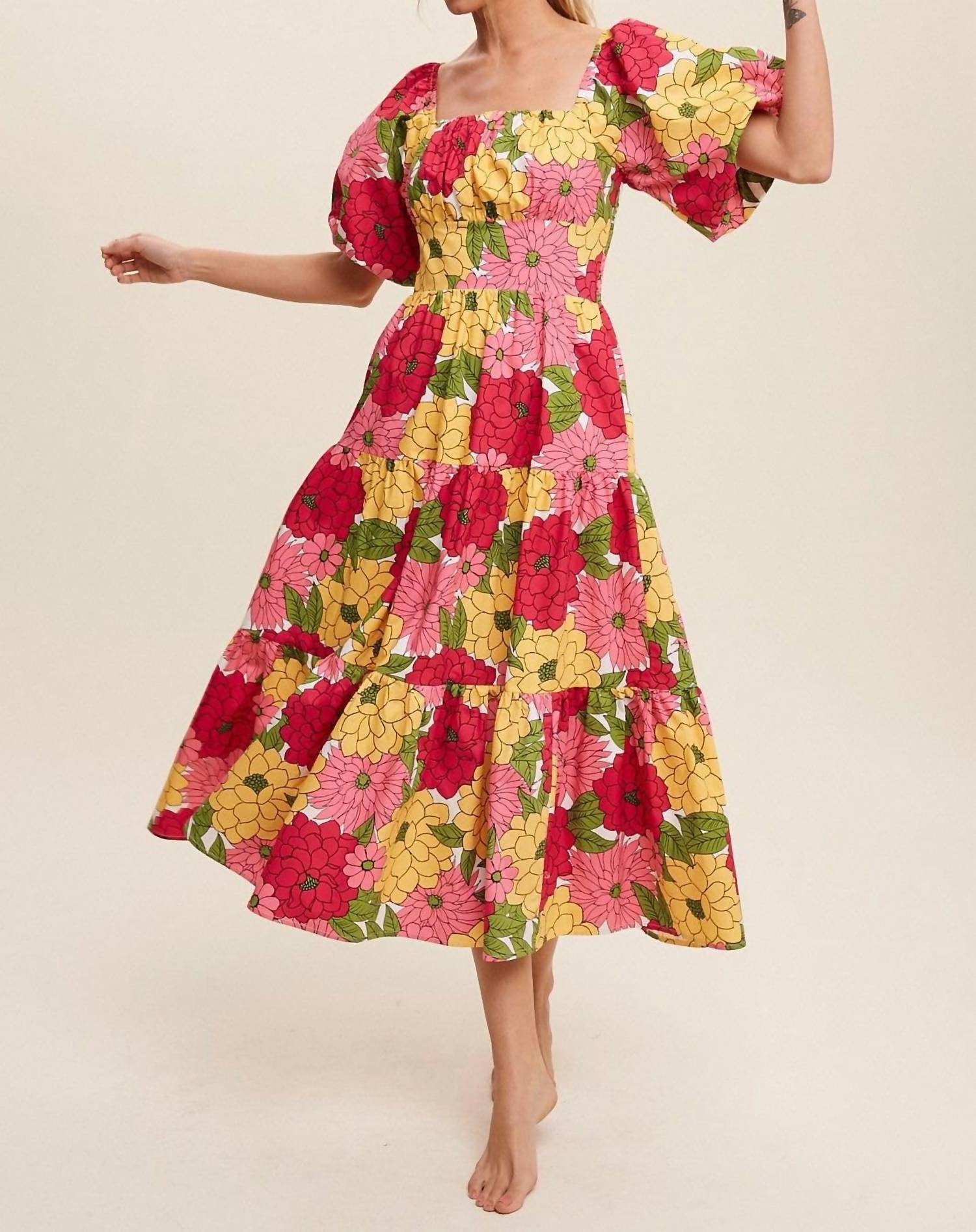 Listicle Flower Tier Midi Dress in fuchsia - women's dress - view 5