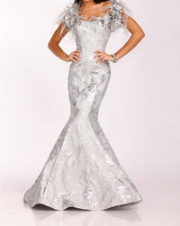 Terani Couture - Striking Flower And Feather Strapless Evening Gown
