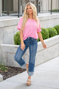 Risen - High Rise Cuffed Straight Jeans