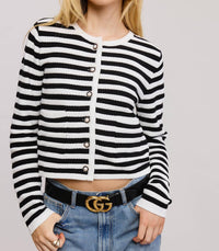 Mimosa - Pearl Embellishment Striped Cardigan