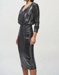 Joseph Ribkoff - Women's Sequined V-neck Long Sleeve Sheath Dress