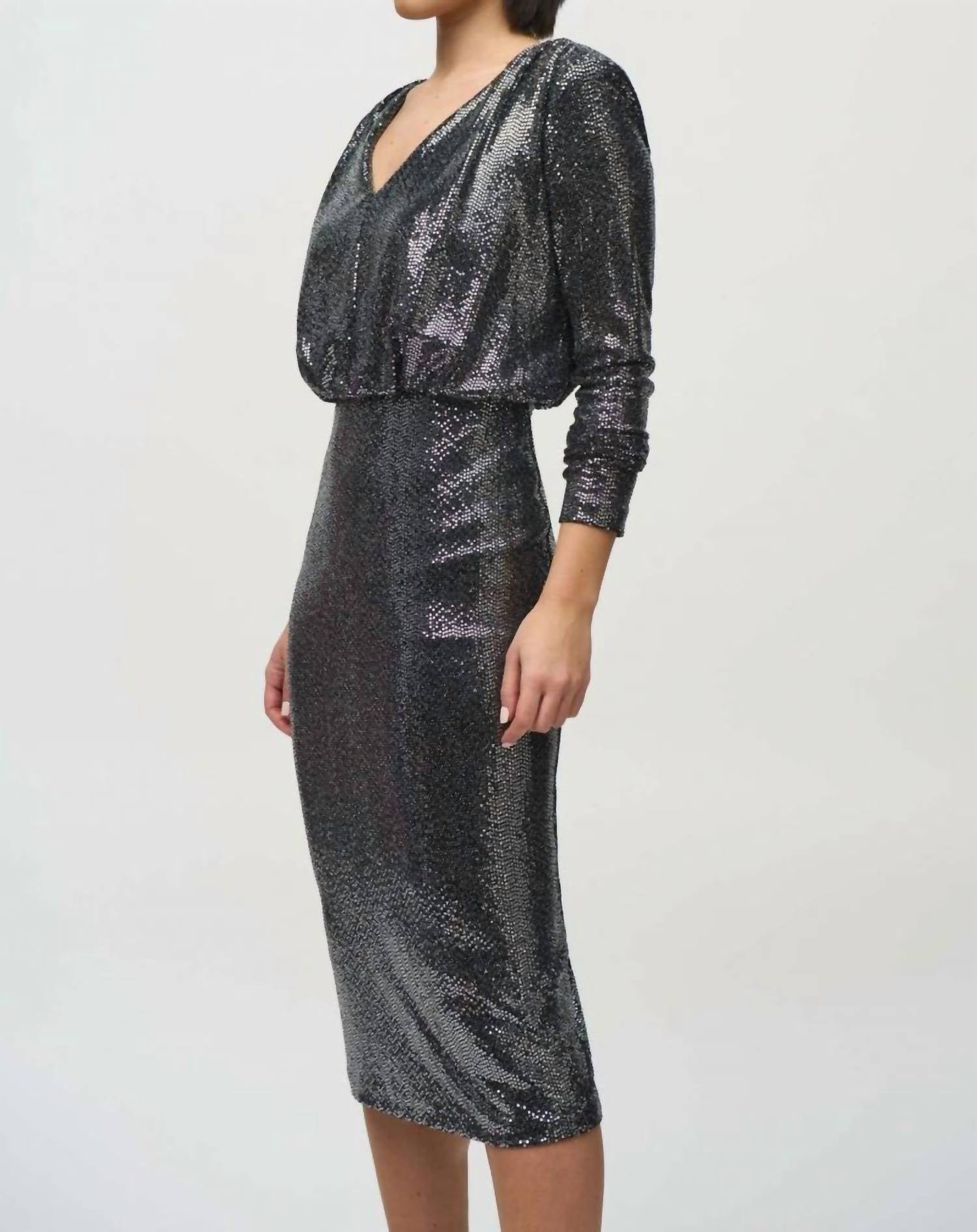 Joseph Ribkoff - Women's Sequined V-neck Long Sleeve Sheath Dress