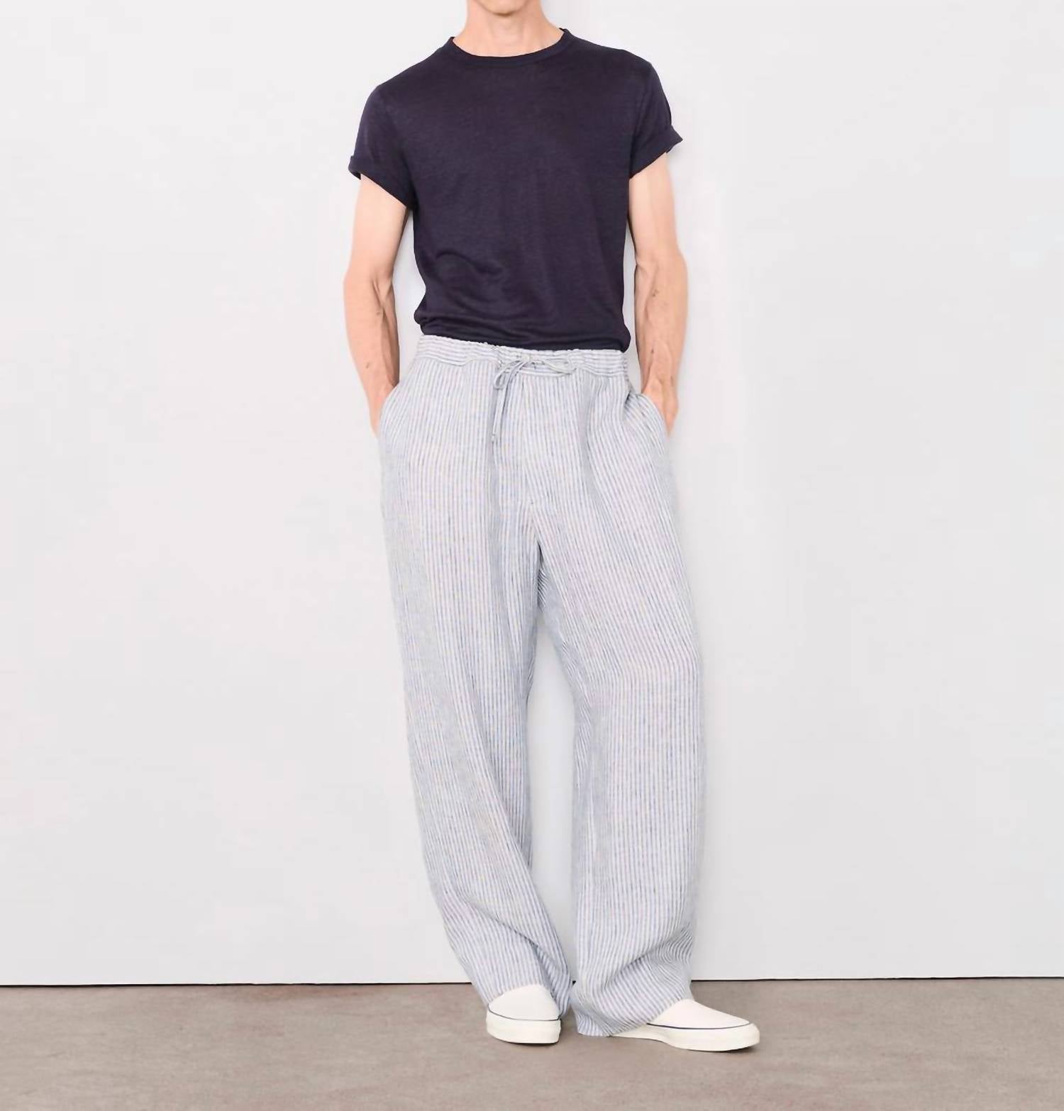 Officine Générale Nilson Striped Chino Pants in ecru mid blue - men's pants