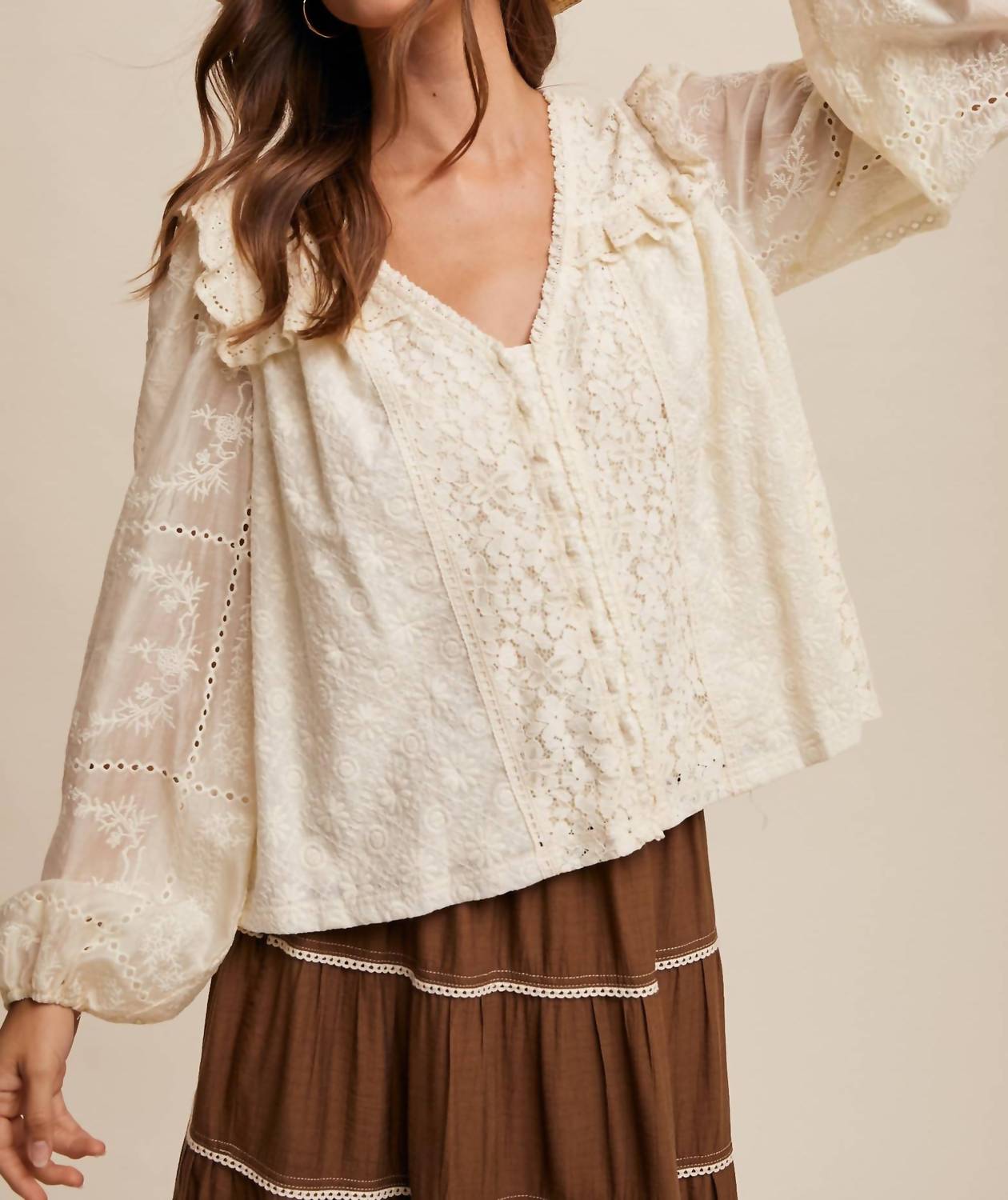 Listicle Britt Embroidered Lace Blouse in ivory - women's blouse - view 5