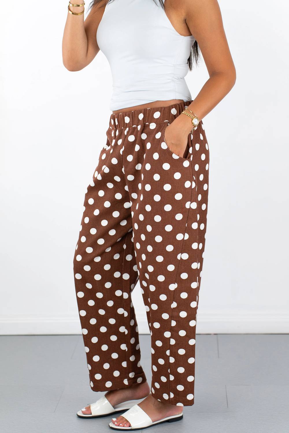 Olivaceous - Carina Polka Dot Straight-leg Pants