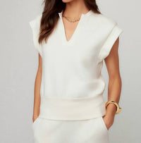 Fifteen Twenty Morgan V Neck Top in cream 1 - women's t-shirt - detail view