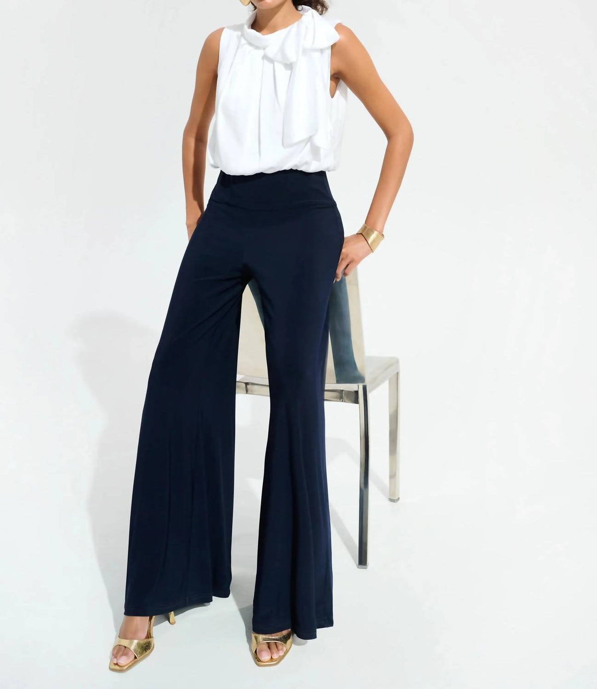 Joseph Ribkoff - Mock Neck Tie Wide Leg Jumpsuit