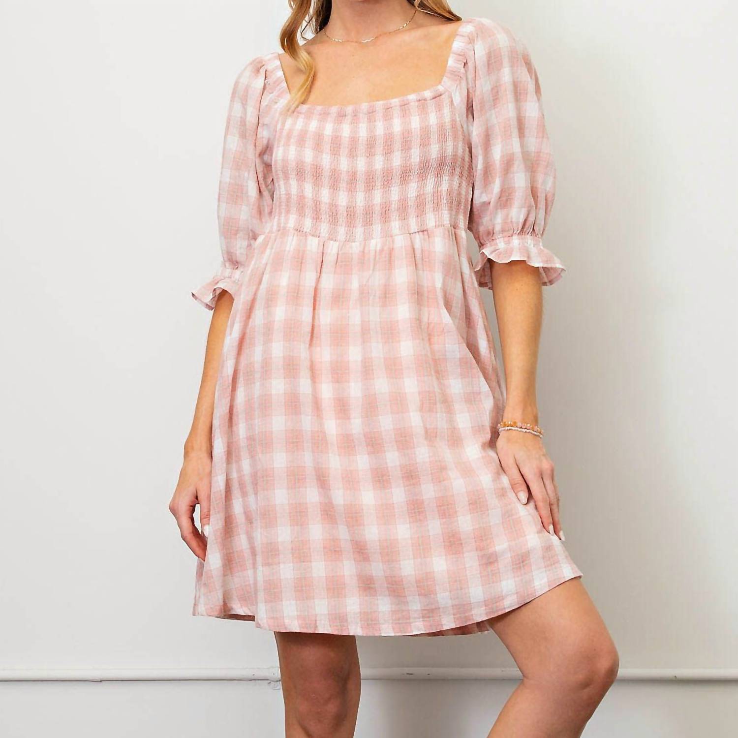 Kori - Plaid Dress With Bubble Sleeves