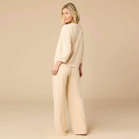 Softies - Terry Cropped Sleeve Crew Neck With Wide Leg Pant