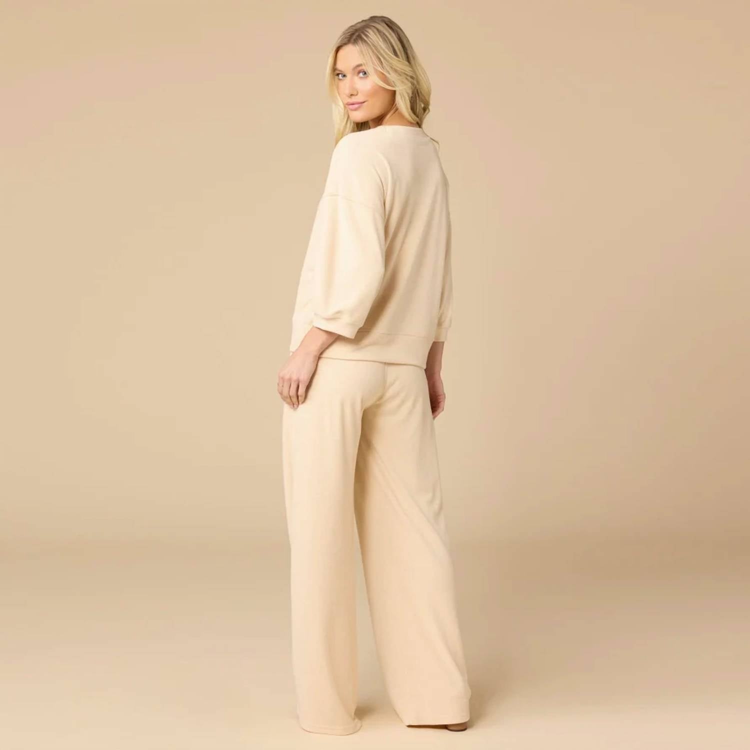 Softies - Terry Cropped Sleeve Crew Neck With Wide Leg Pant