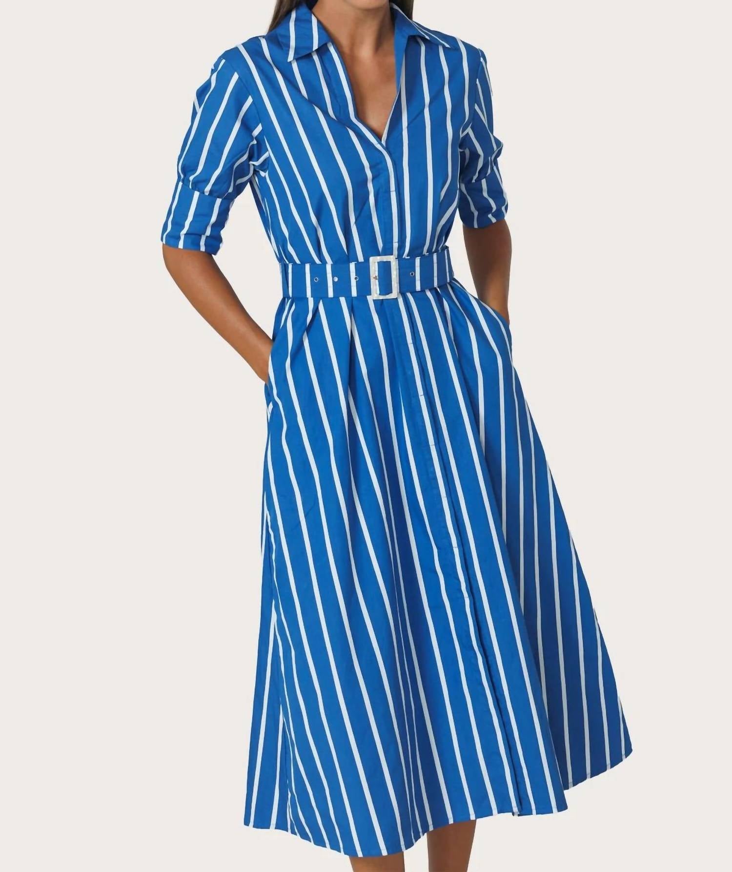 LUSANA Chrissie Belted Poplin Dress in vacay stripe - women's dress