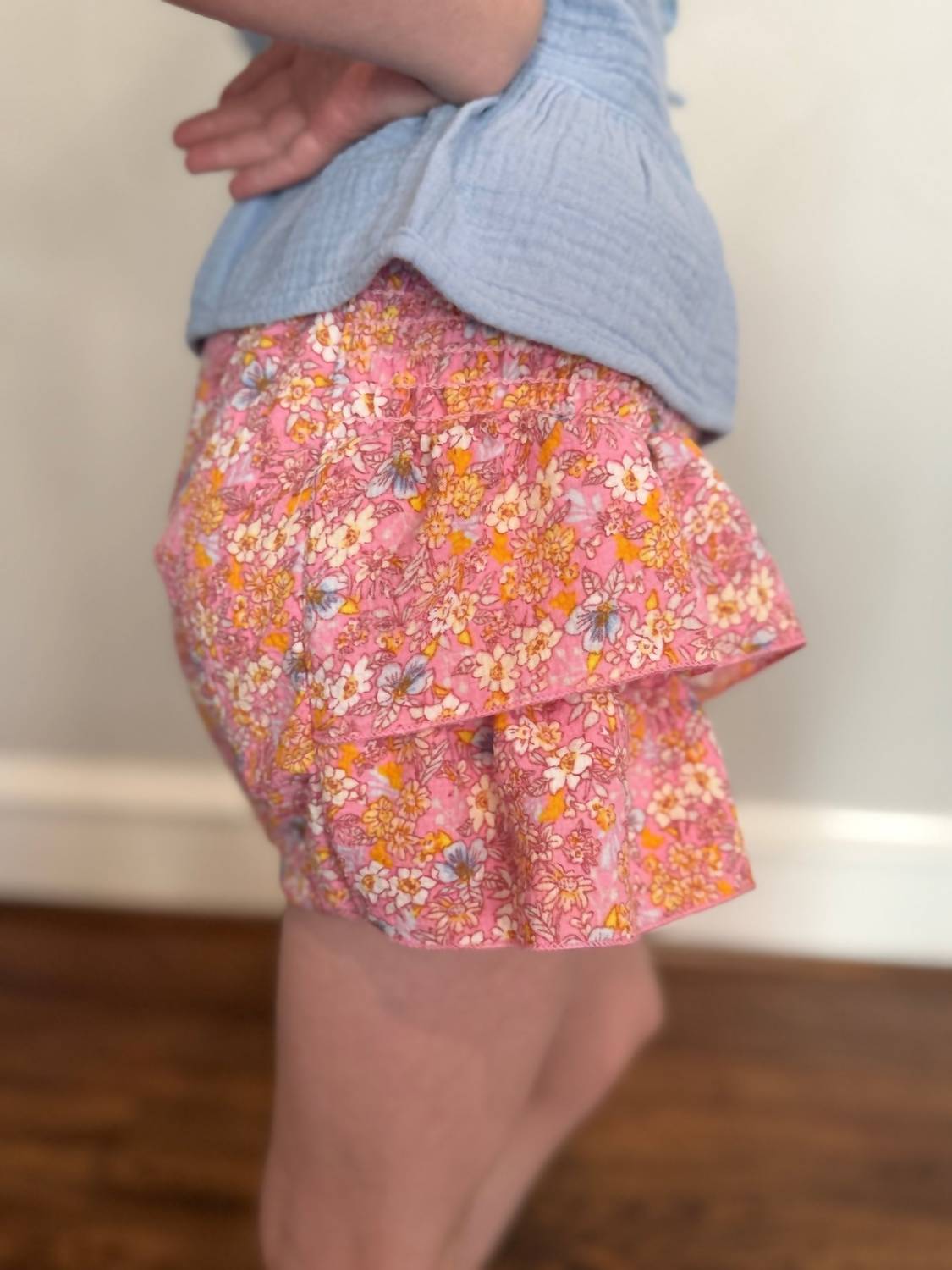 T2Love - Girls' Smocked Side Ruffle Shorts