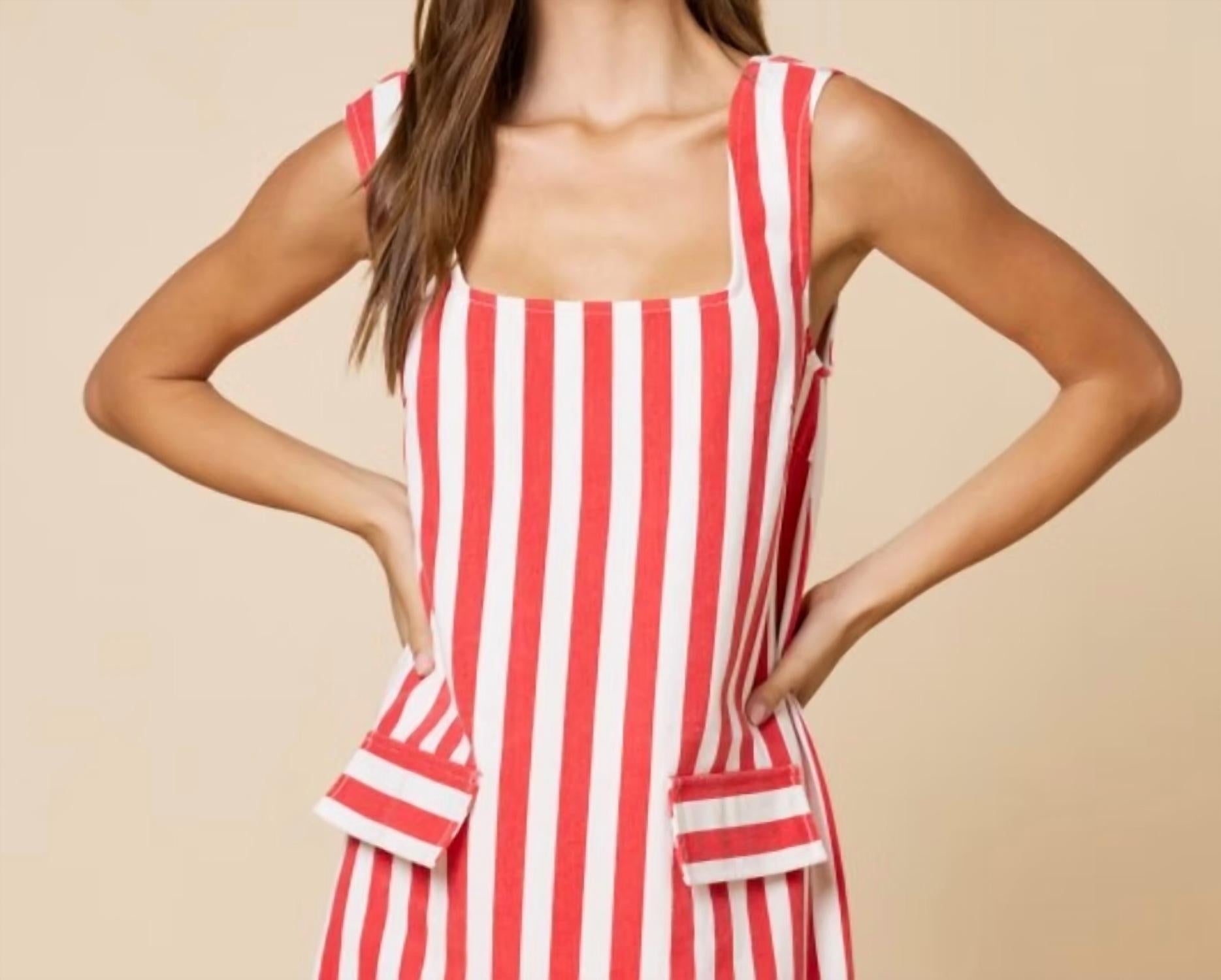 Lalavon - Square Neck Summer Stripe Mini Dress