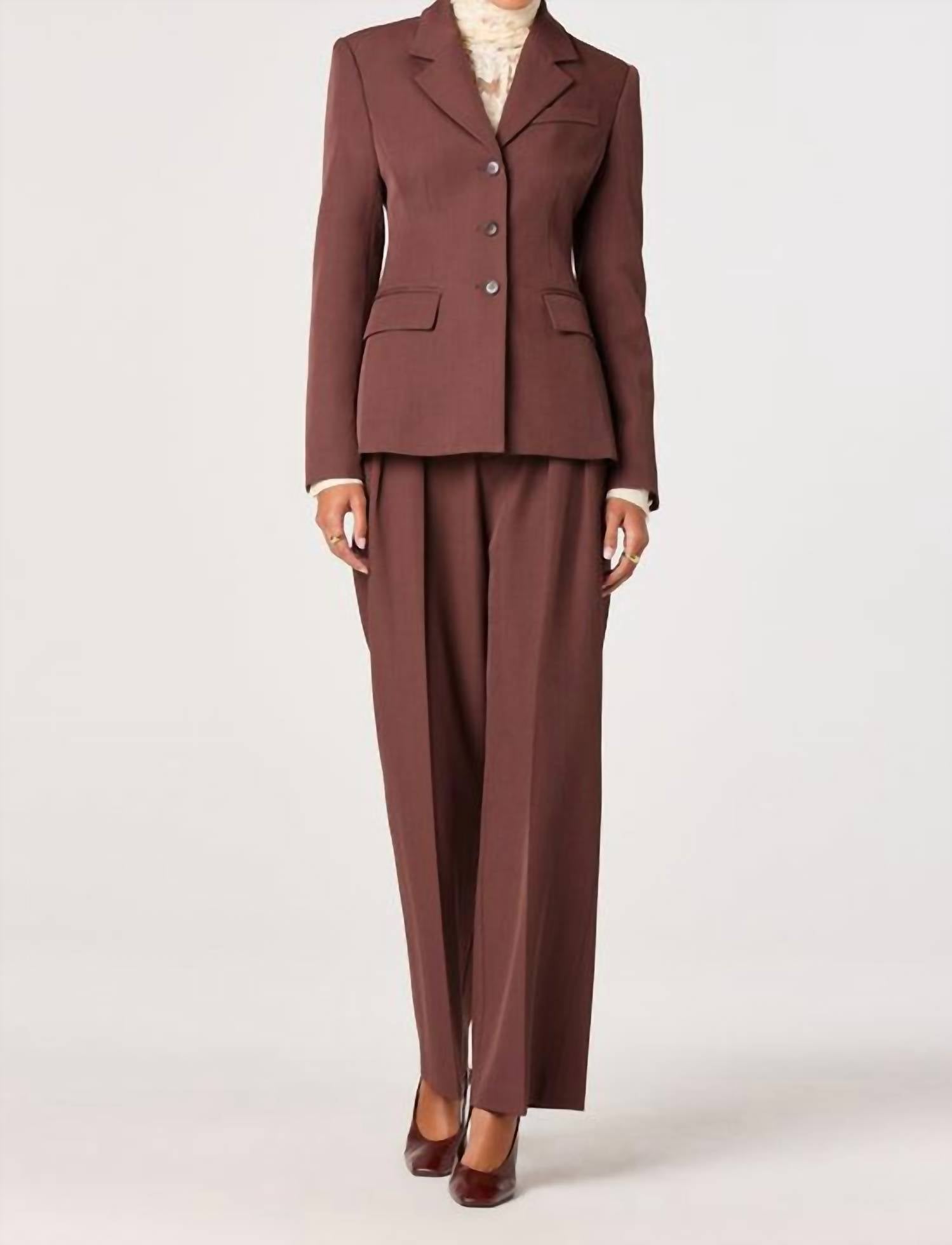 ASTR Faria Pleated Tailored Pants in plum brown - women's pants - alternate view