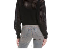 Re/Done - Crochet Mesh Polo Caridgan Top