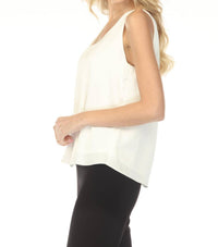 Joseph Ribkoff Scoop Neck Sleeveless Satin Top in winter white - women's tank top - detail view
