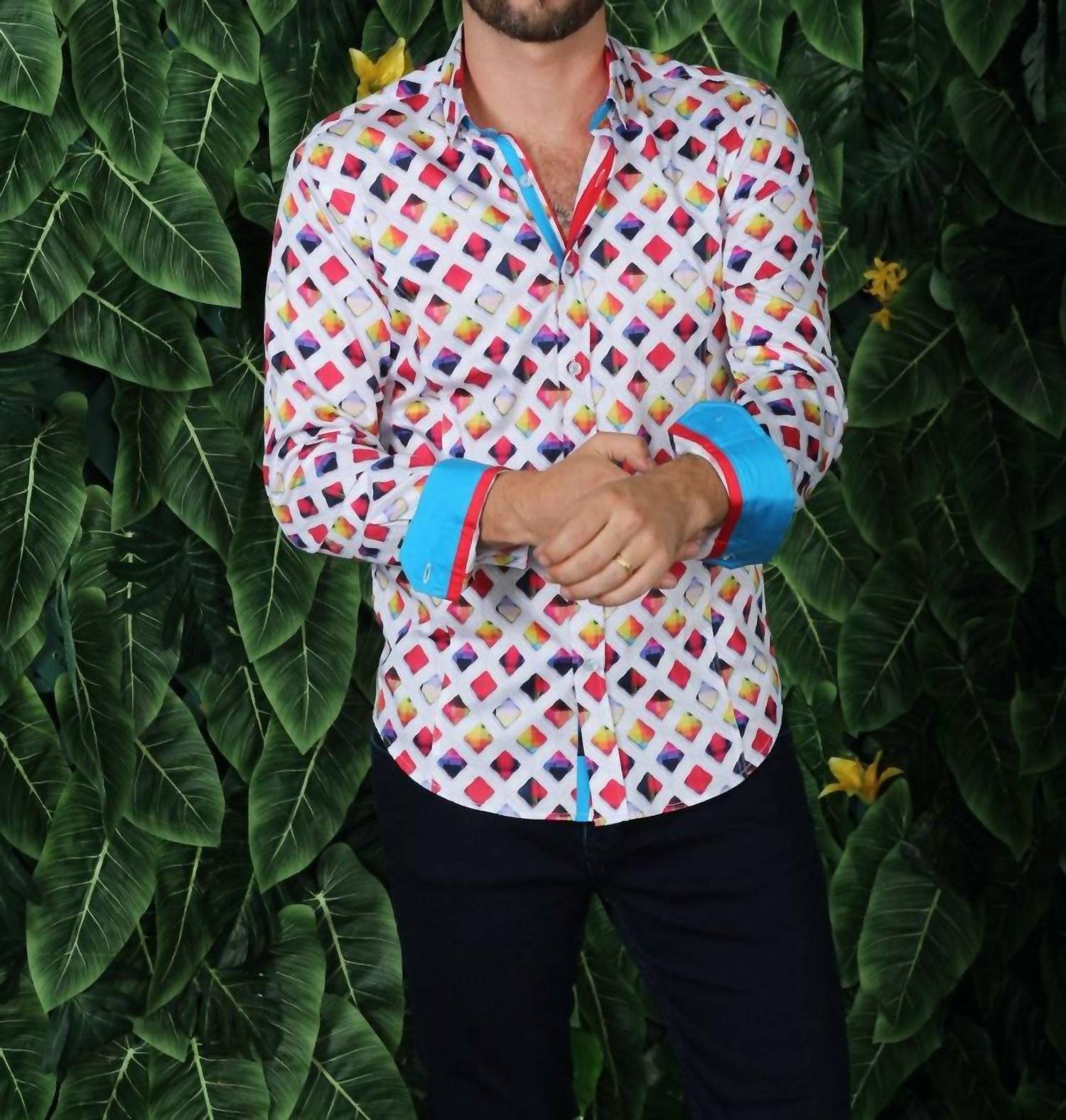 Eight X - Color Grid Button Down Shirt With Trim