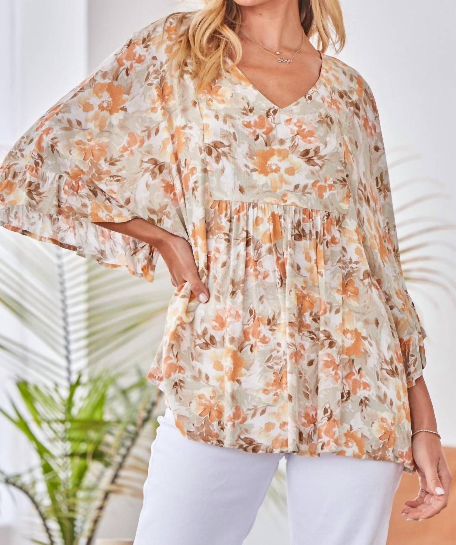 Andree By Unit - Floral Ruffle Sleeve Top