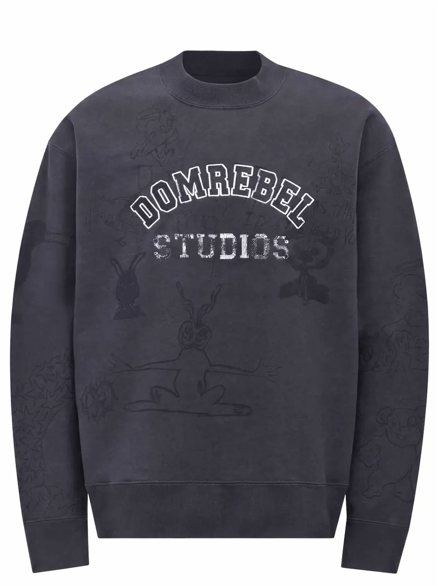 DOMREBEL Semester Embroidery Pullover Cotton Sweatshirt in old black - men's shirt - view 5