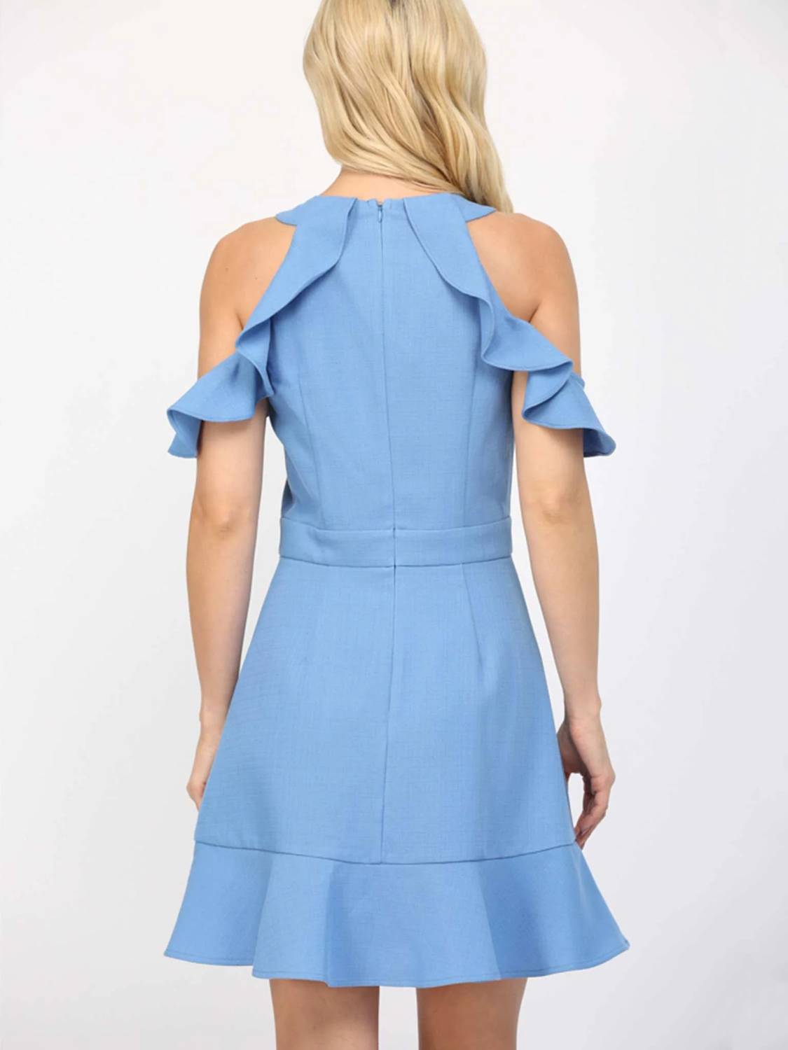 Fate - Cold Shoulder Ruffle Sleeve Mini Dress