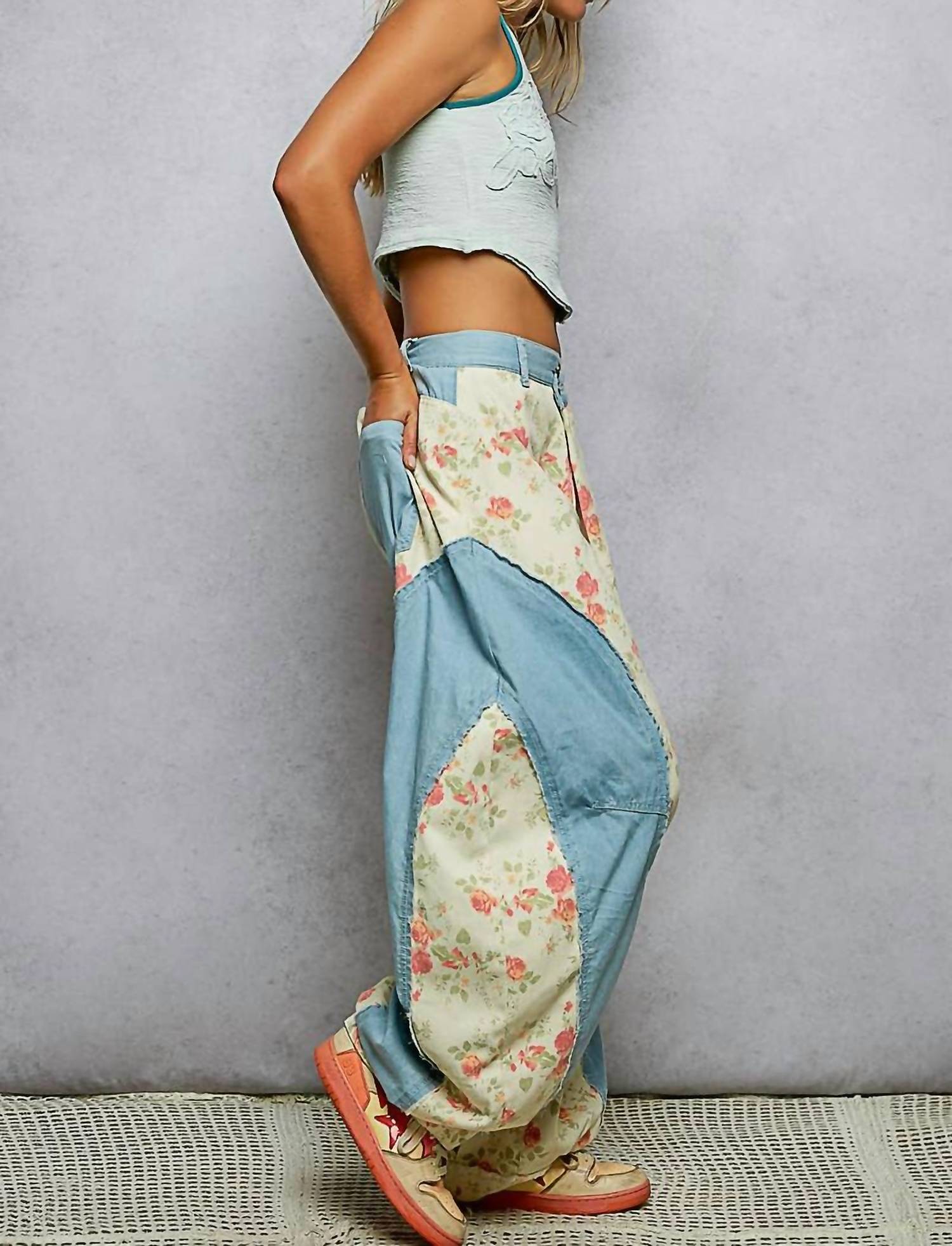 Pol - Contrast Panel On Side Waist Button Detail Pants