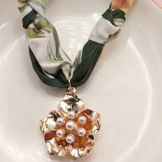 Josslyn By Wall To Wall - Women's Knotted Scarf Layering Flower Charm Necklace