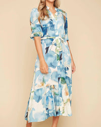 Renuar - Floral Belted Button Shirt Midi Dress