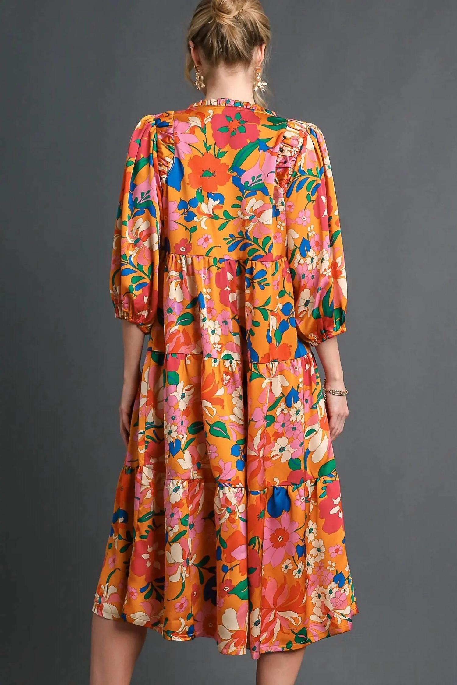 Umgee - Satin Floral Babydoll Dress