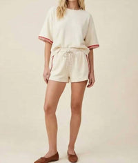 Davi & Dani - Fuzzy Terry Tee & Embroidered Trim Shorts Set