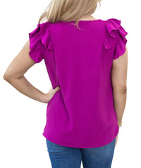 Umgee - V-neck Double Flutter Sleeve Top