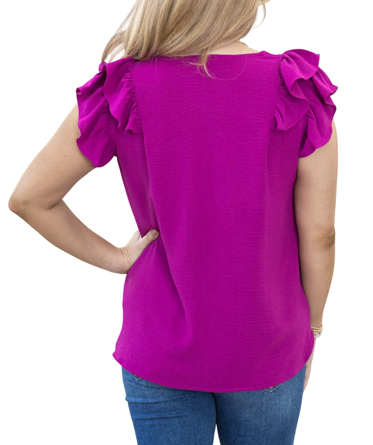 Umgee - V-neck Double Flutter Sleeve Top