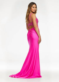 ASHLEYlauren One-shoulder Fabulous Jersey Gown in hot pink - women's dress - alternate view