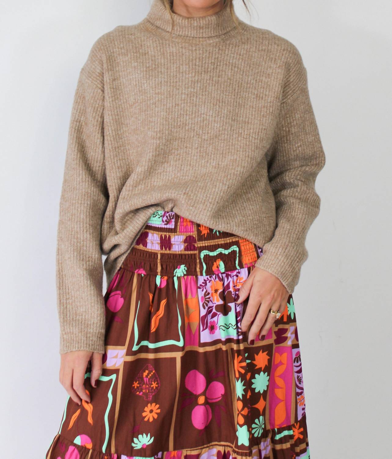 Karlie Karina Turtleneck Sweater in taupe - women's sweater
