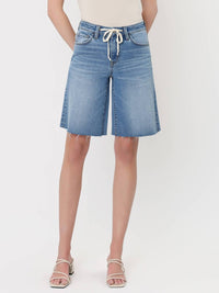 Vervet By Flying Monkey - High Rise Waist Tie Denim Bermuda Shorts