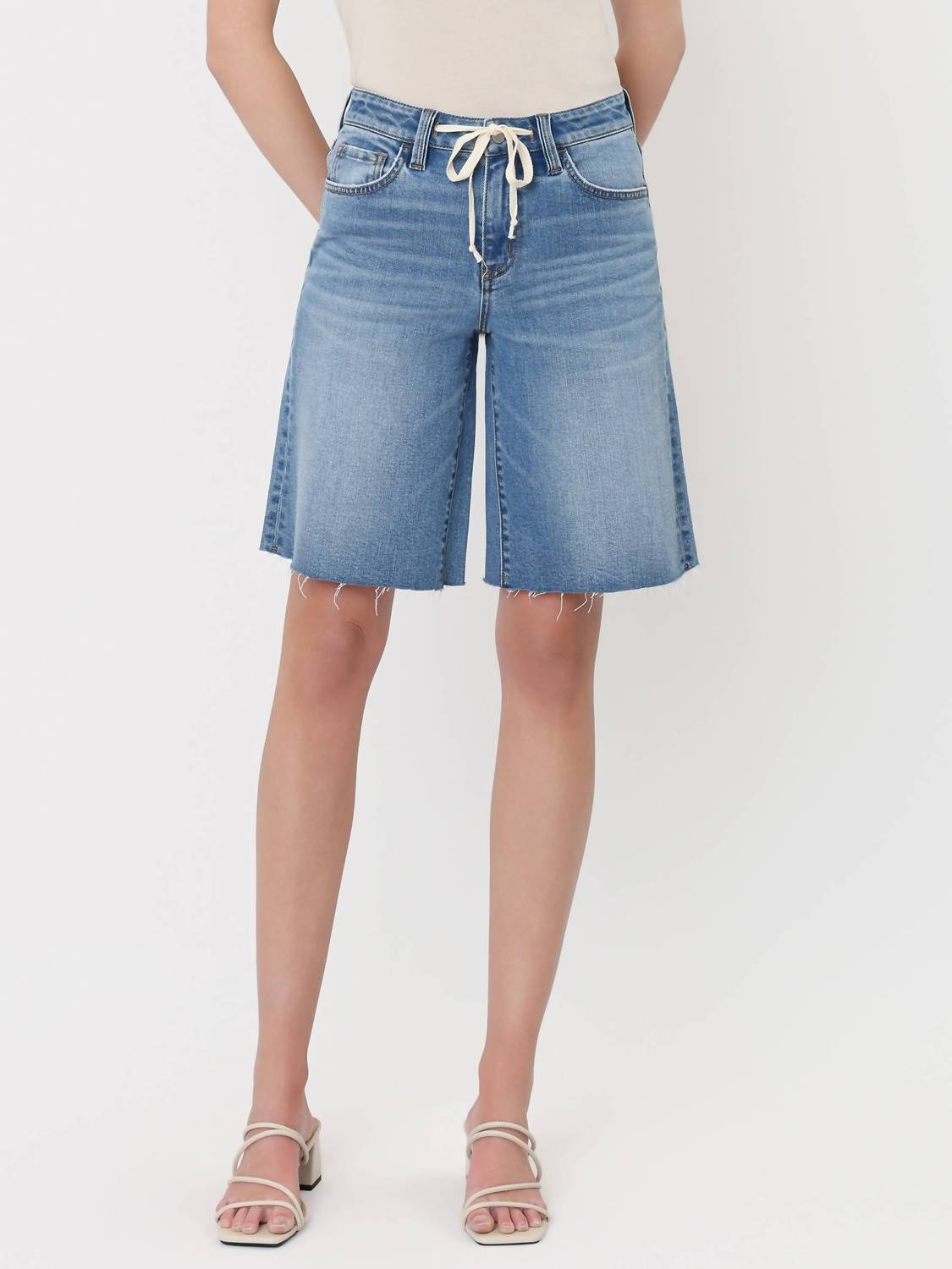 Vervet By Flying Monkey - High Rise Waist Tie Denim Bermuda Shorts