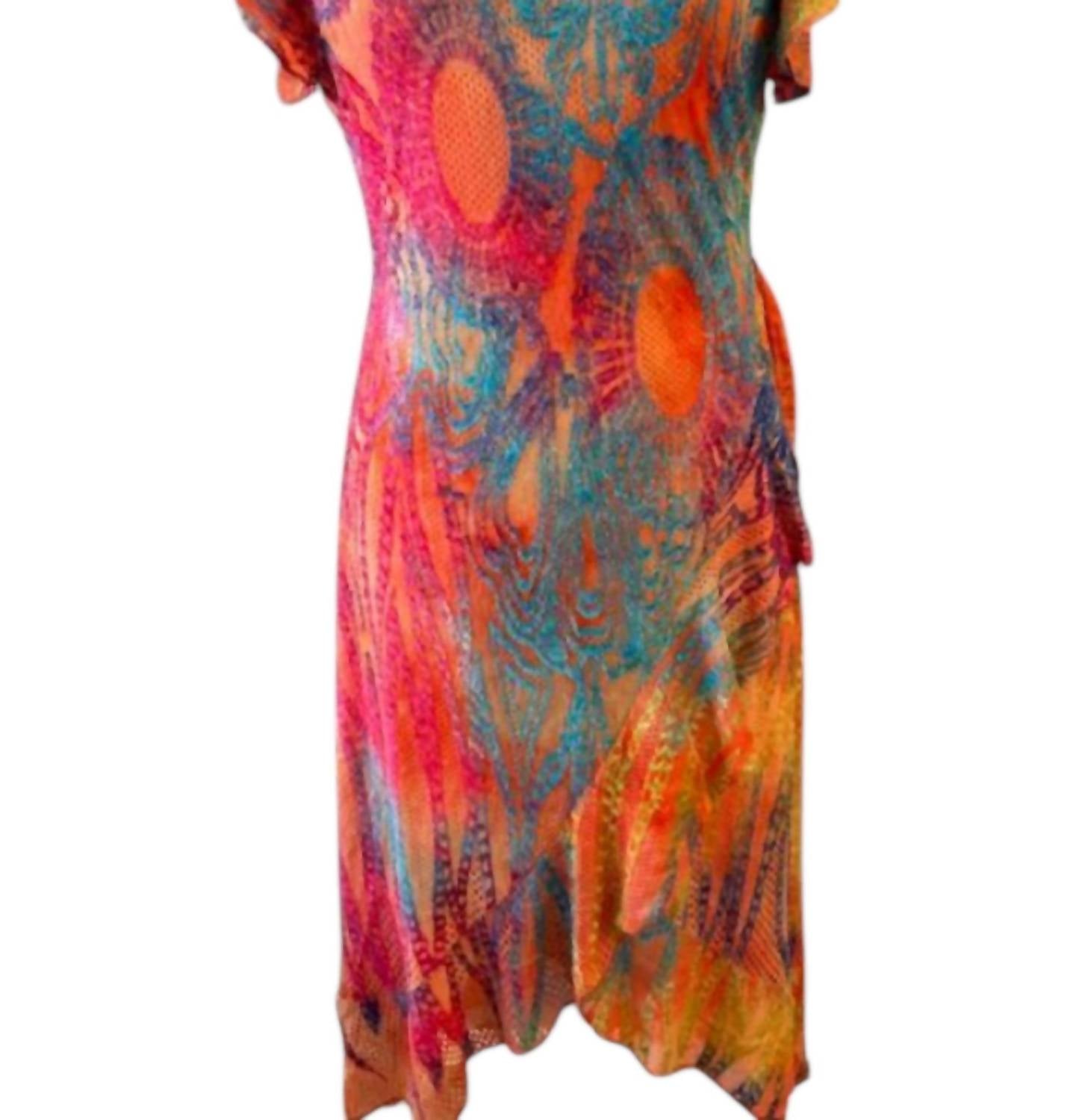 Rising International - Women's Flutter Sleeves V Neck Dress