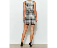 Ina Fashion - Check Tweed Brooch Detail Belted Mini Dress
